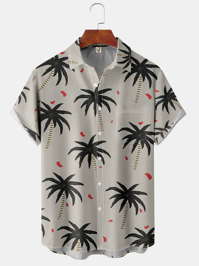 Coconut Tree Chest Pocket Short Sleeve Hawaiian Shirt