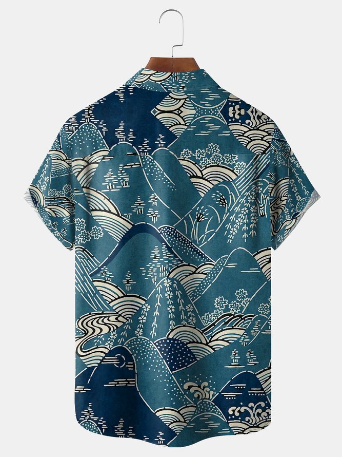 Japanese Ukiyoe Chest Pocket Short Sleeve Hawaiian Shirt