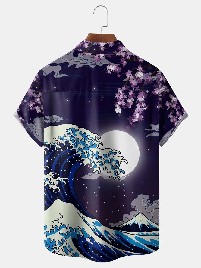 Ukiyo-e Wave Chest Pocket Short Sleeve Hawaiian Shirt