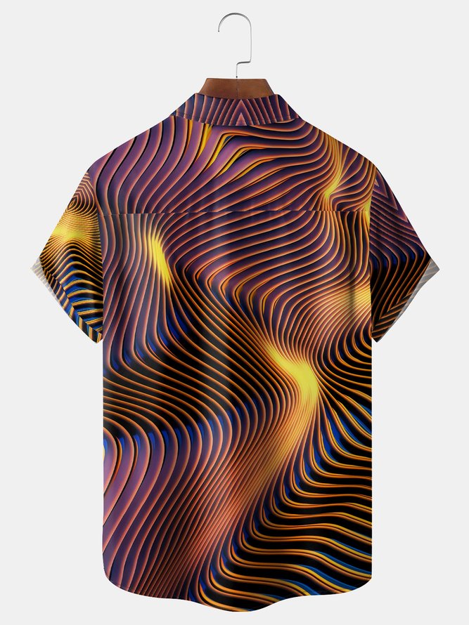 Geometric Wave Chest Pocket Short Sleeve Casual Shirt