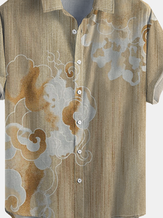 Ukiyoe Cloud Pattern Short Sleeve Casual Shirt