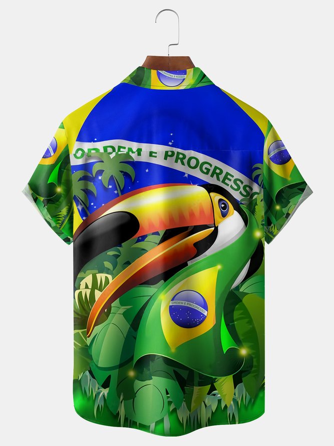 Brazil Soccer Toco Toucan Chest Pocket Short Sleeve Shirt