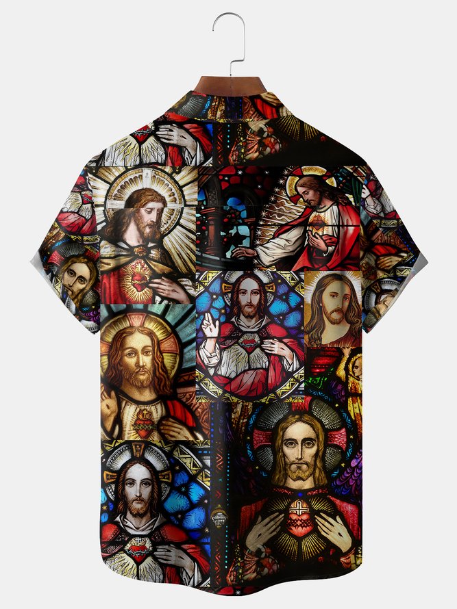 Easter Church Glass Chest Pocket Short Sleeve Shirt
