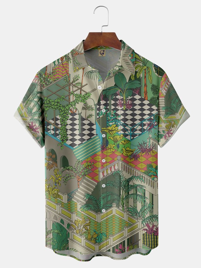 Courtyard Chest Pocket Short Sleeve Hawaiian Shirt