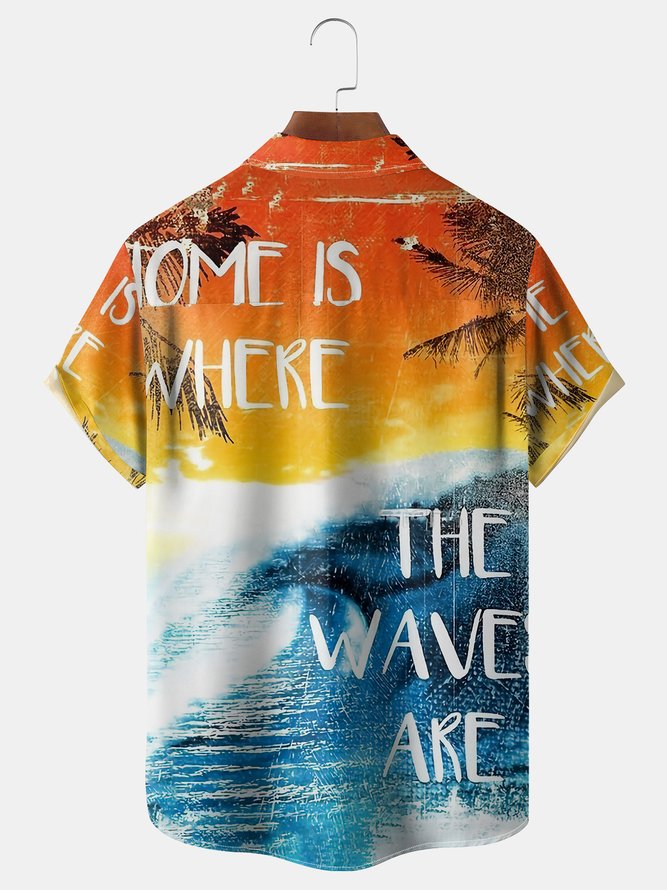 Waves Chest Pocket Short Sleeve Hawaiian Shirt