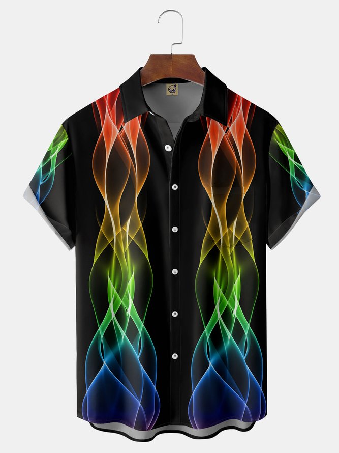 Flame Chest Pocket Short Sleeve Bowling Shirt