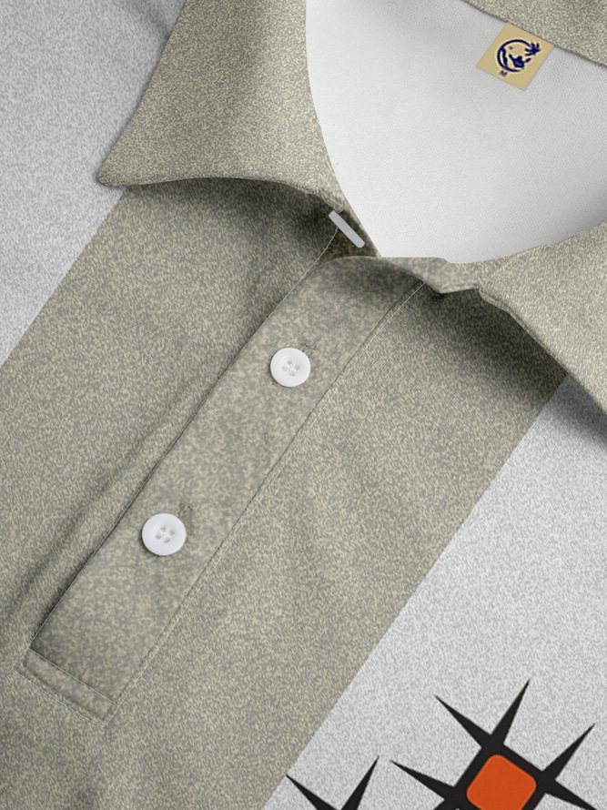 Mid Century Geometric Button Short Sleeve Polo Shirt