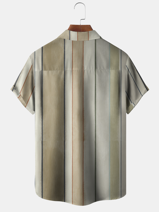 Wood Grain Chest Pocket Short Sleeve Casual Shirt