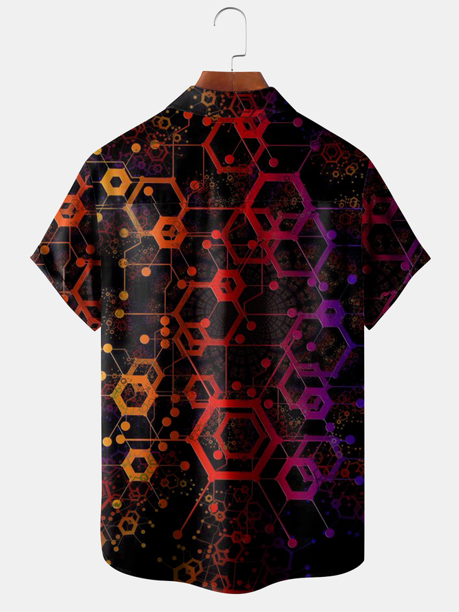 Hexagon Chest Pocket Short Sleeve Casual Shirt