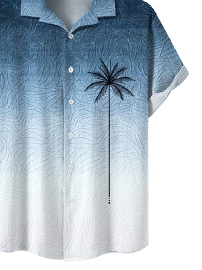 Gradient Coconut Tree Printed Short Sleeve Casual Shirt