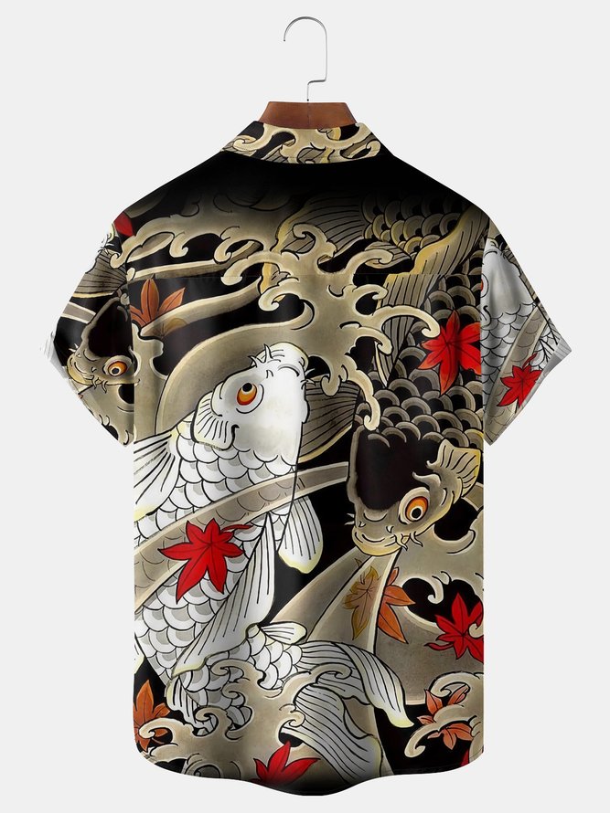 Ukiyo-e Koi Chest Pocket Short Sleeve Shirt
