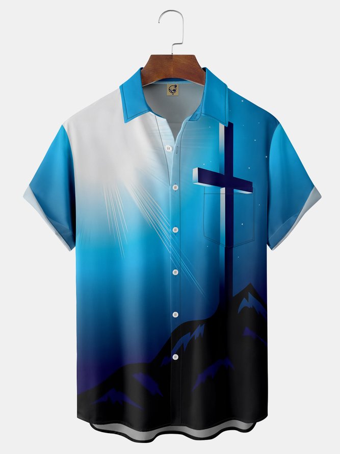 Easter Cross Chest Pocket Short Sleeve Shirt