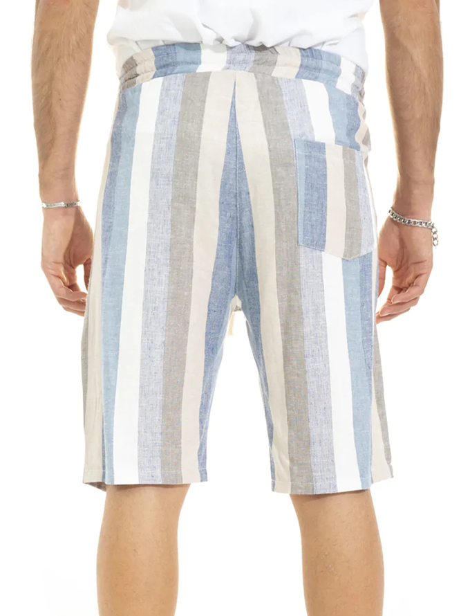 Stripes Drawstring Elastic Waist Bermuda Shorts