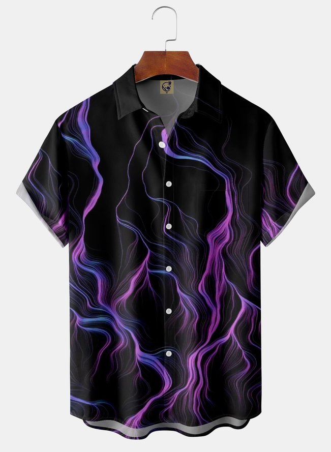 3D Flame Chest Pocket Short Sleeve Casual Shirt