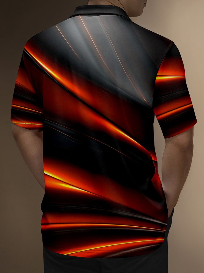 3D Gradient Abstract Line Zip Short Sleeve Polo Shirt