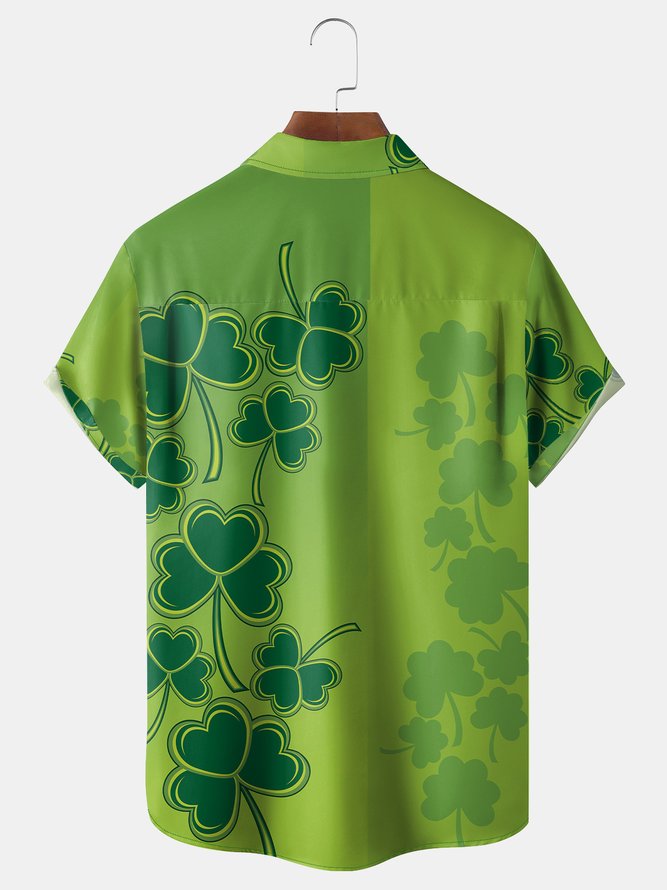 St. Patrick's Day Shamrock Chest Pocket Short Sleeve Shirt