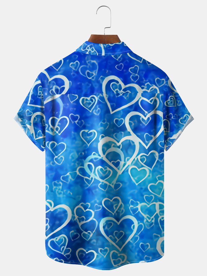 St Valentine‘s Day Hearts Chest Pocket Short Sleeve Shirt