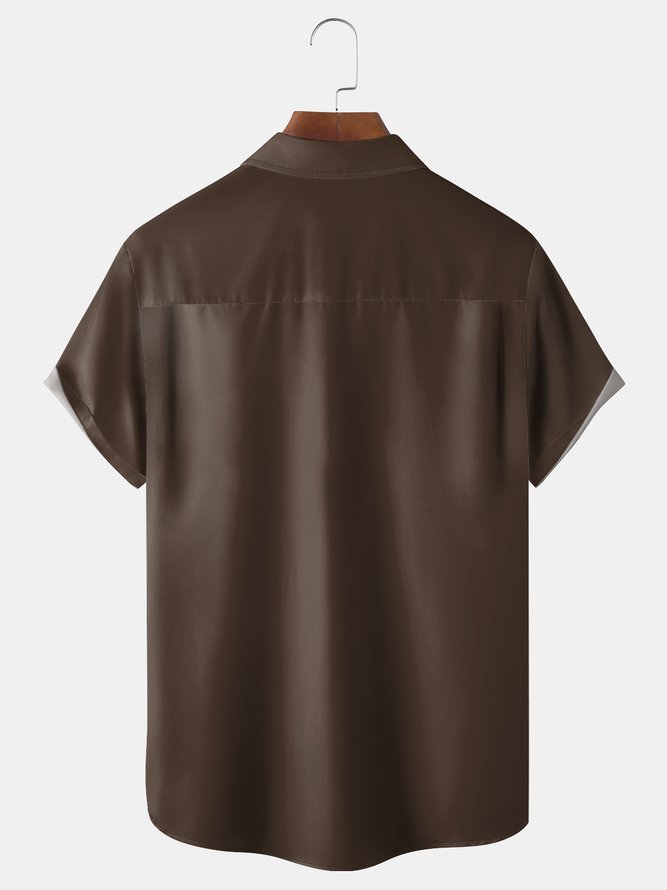 Mid Century Geometric Chest Pocket Short Sleeve Bowling Shirt