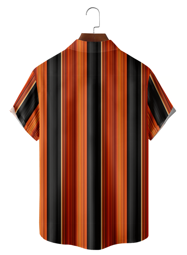3D Stripes Chest Pocket Short Sleeve Bowling Shirt