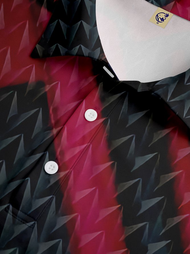 3D Geometric Gradient Button Short Sleeve Polo Shirt