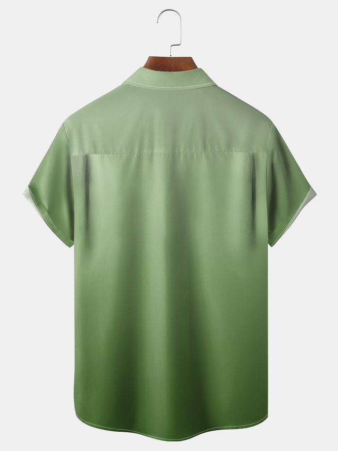 Gradient Color Palm Tree Chest Pocket Short Sleeve Hawaiian Shirt