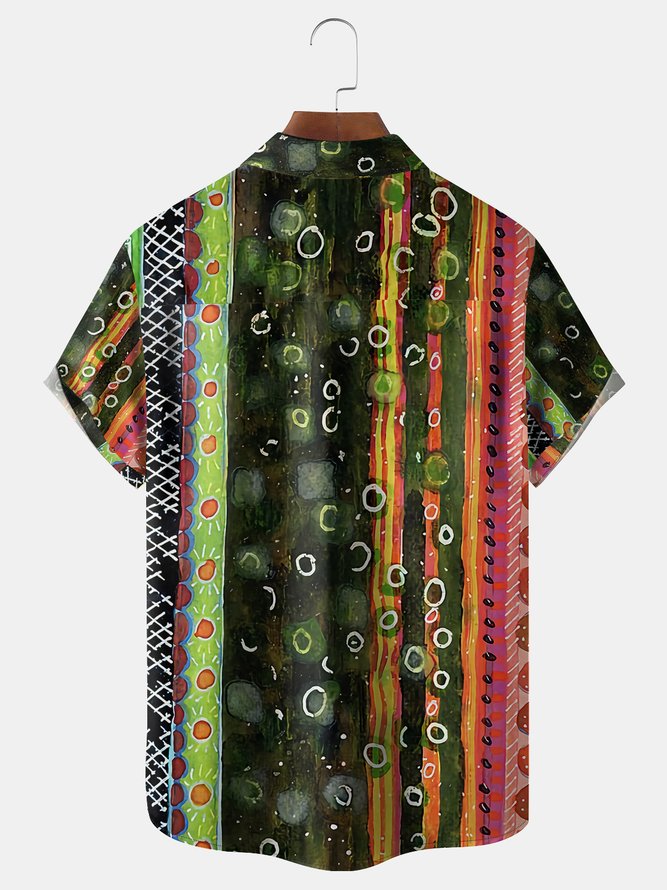 Abstract lines Chest Pockets Short Sleeve Casual Shirts
