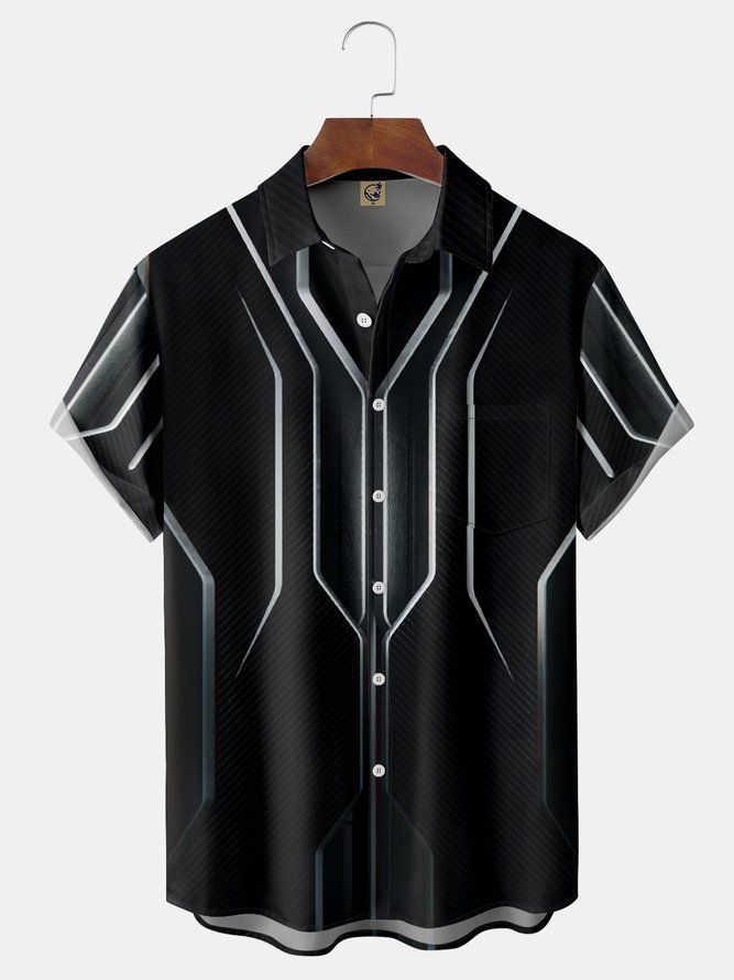 Technology lines Chest Pocket Short Sleeve Casual Shirt