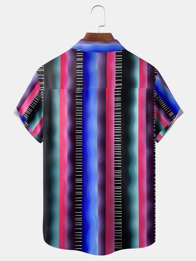 Abstract Stripes Chest Pockets Short Sleeve Casual Shirts