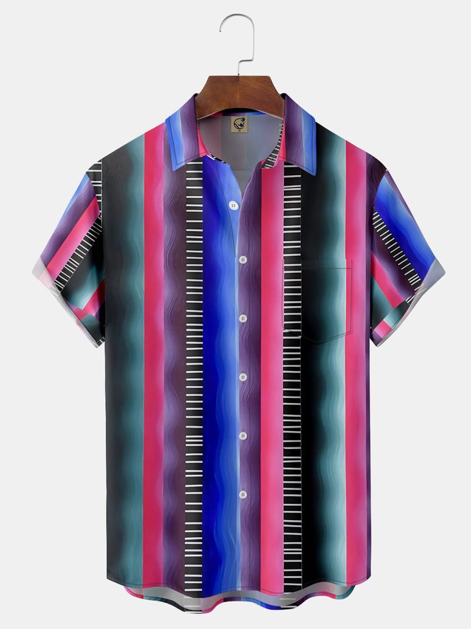 Abstract Stripes Chest Pockets Short Sleeve Casual Shirts