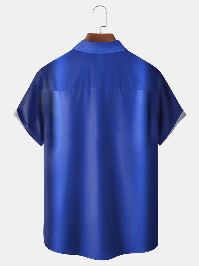Geometric Colorblock Chest Pocket Short Sleeve Bowling Shirt