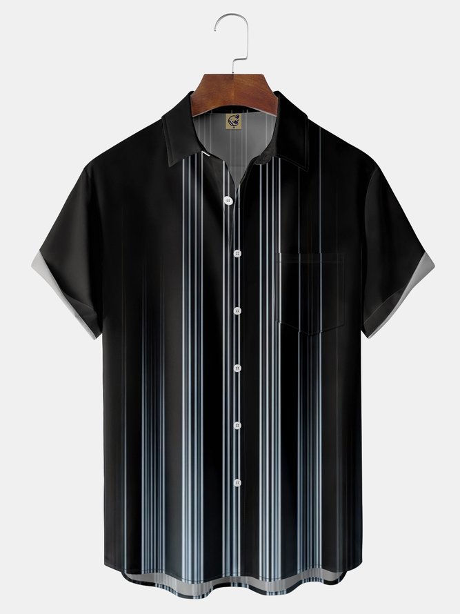 Geometric Stripe Chest Pocket Short Sleeves Casual Shirts
