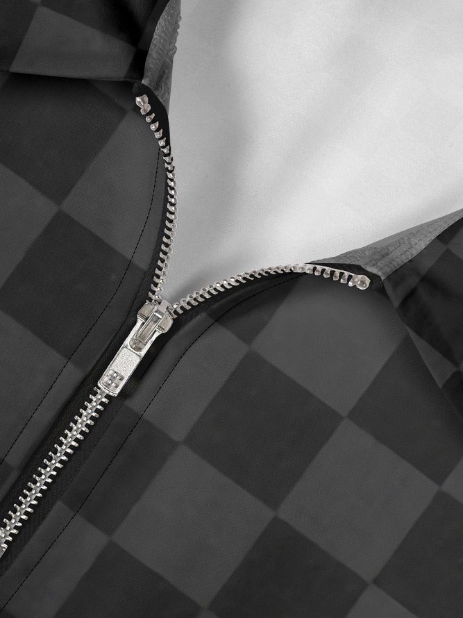 Gradient Geometric Zipper Short Sleeve Polo Shirt