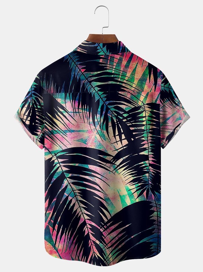 Palm Leaf Chest Pocket Short Sleeve Hawaiian Shirt