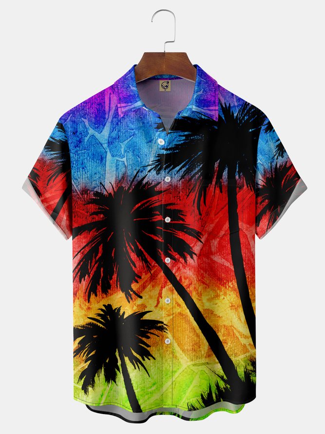 Coconut Tree Pop Art Chest Pocket Short Sleeve Casual Shirt