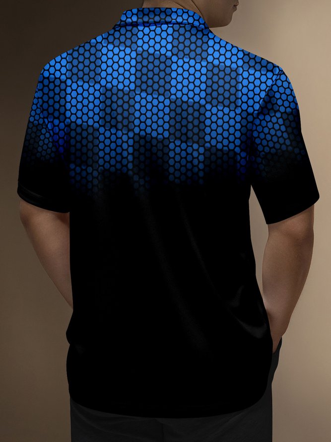 Ombre Abstract Geometric Zip Short Sleeve Polo