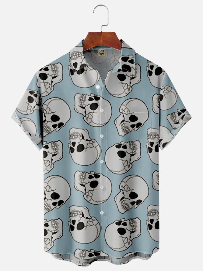 Skull Chest Pocket Short Sleeve Casual Shirt