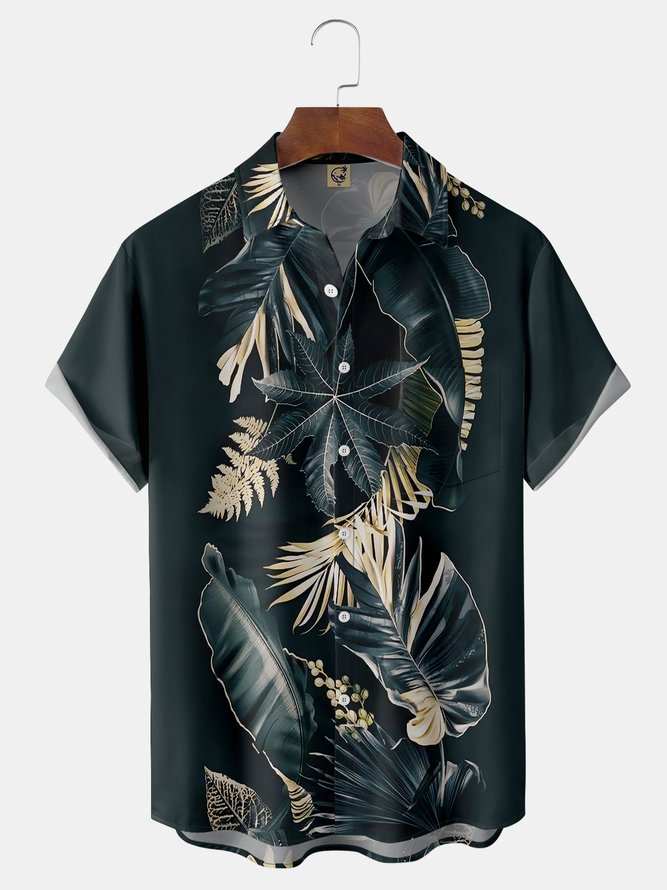 Leaves Chest Pocket Short Sleeve Hawaiian Shirt