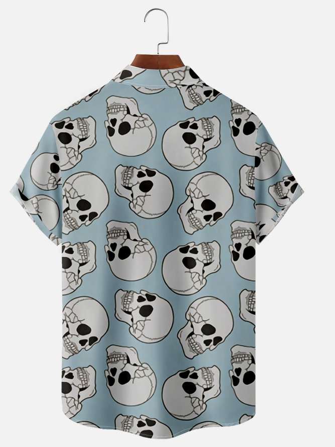 Skull Chest Pocket Short Sleeve Casual Shirt
