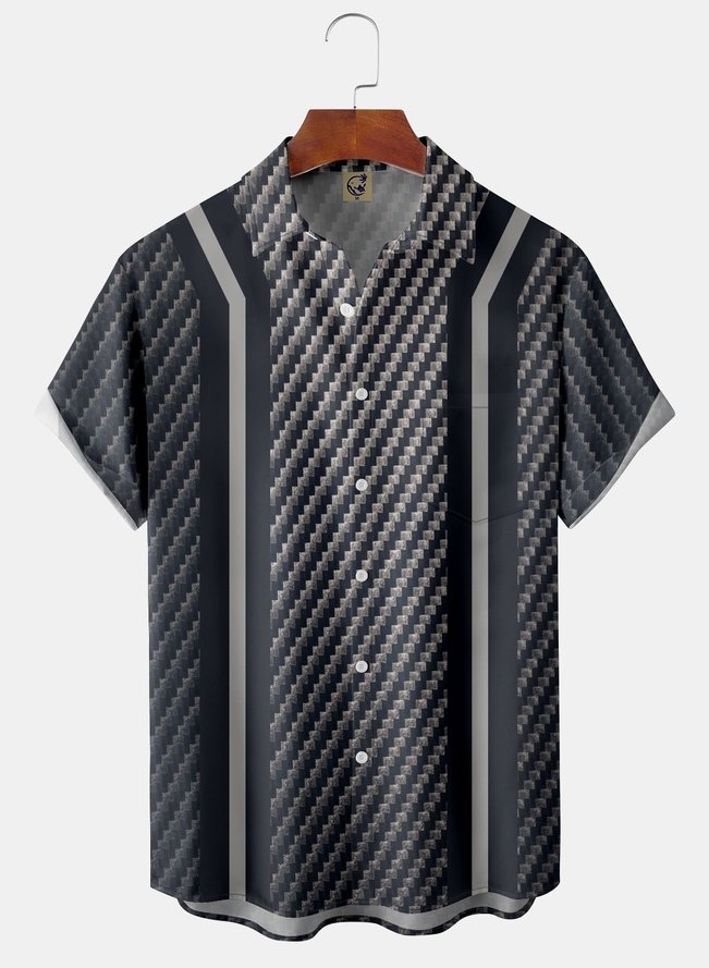 Gradient Geometric Chest Pocket Short Sleeve Bowling Shirt