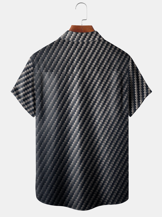 Gradient Geometric Chest Pocket Short Sleeve Bowling Shirt