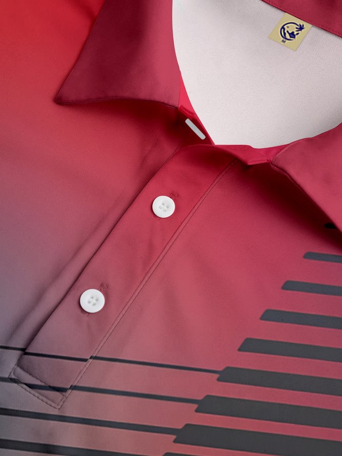 Gradient Geometric Button Short sleeve Polo Shirt