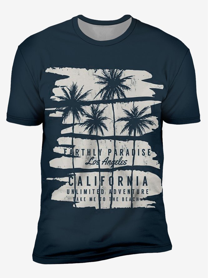 Coconut Tree Crew Neck Casual T-Shirt