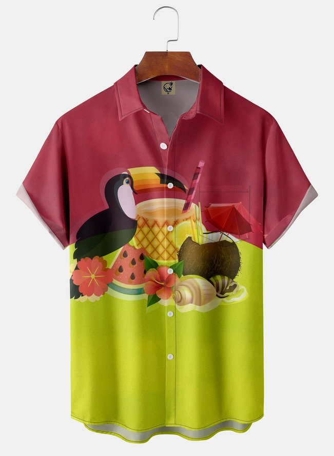 Hawaii Taco Toucan Chest Pocket Short Sleeve Hawaiian Shirt