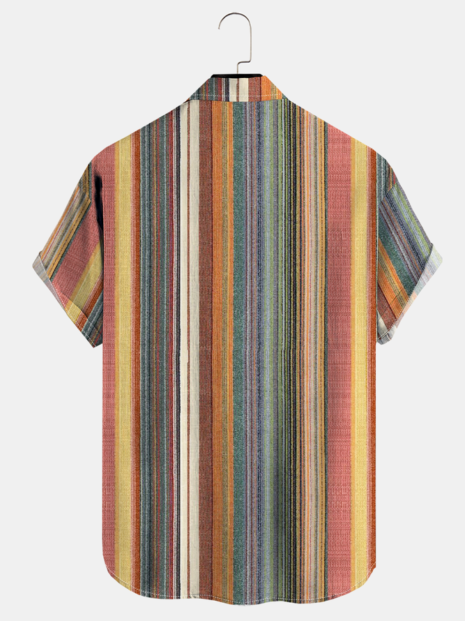 Stripes Chest Pocket Short Sleeve Casual Shirt