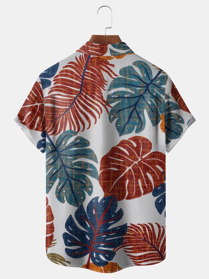 Botanical Leaves Chest Pocket Short Sleeve Hawaiian Shirt