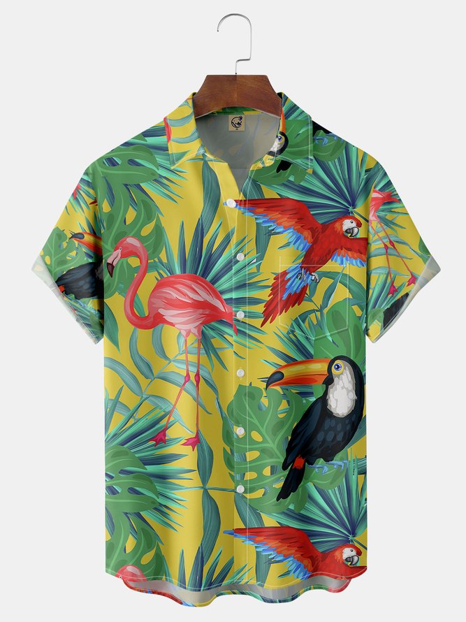 Tropical Parrots Chest Pocket Short Sleeve Hawaiian Shirt