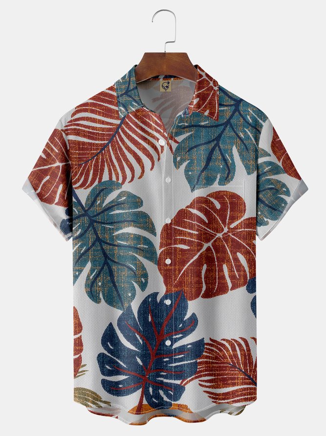 Botanical Leaves Chest Pocket Short Sleeve Hawaiian Shirt