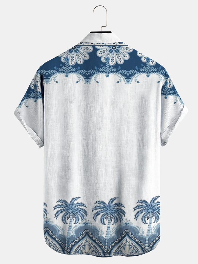 Coconut Tree Chest Pocket Short Sleeve Vacation Shirt