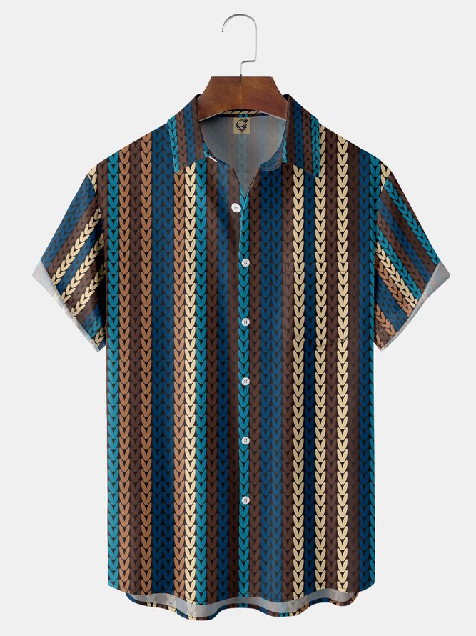 Textured Stripe Chest Pocket Short Sleeve Shirt