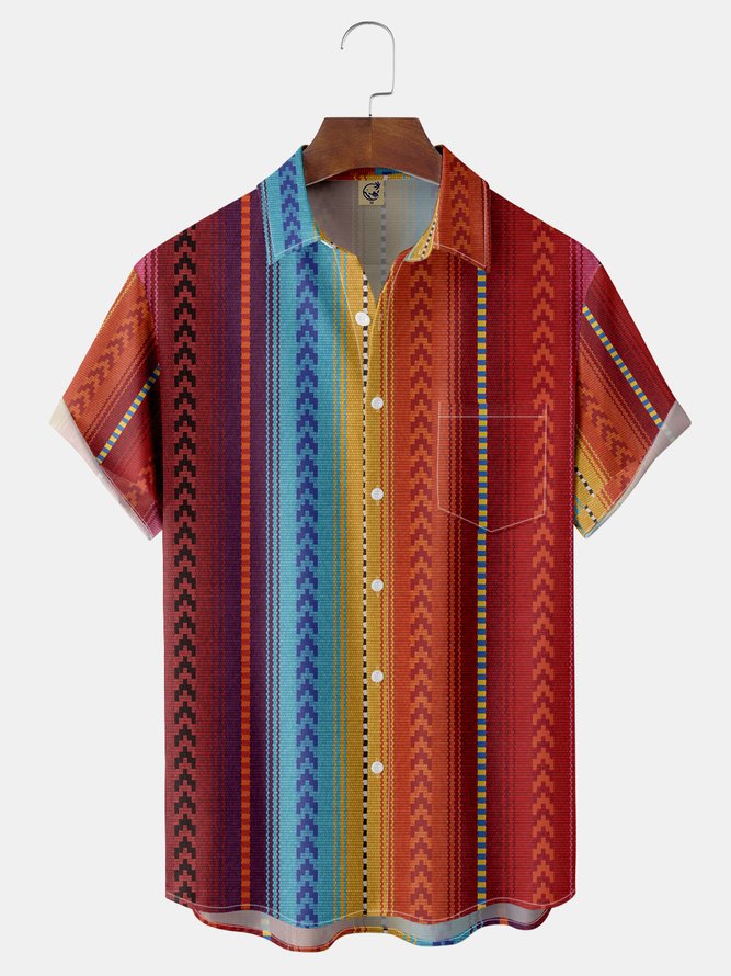 Cinco De Mayo Stripes Chest Pocket Short Sleeve Shirt
